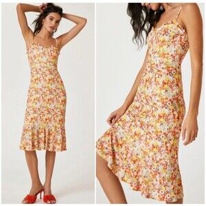 Anthropologie Hutch Sweetheart Bustier Midi Dress Floral Print Sleeveless Small